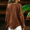 Women's Color Casual V-neck Long Sleeved Pullover Cotton And Linen Top