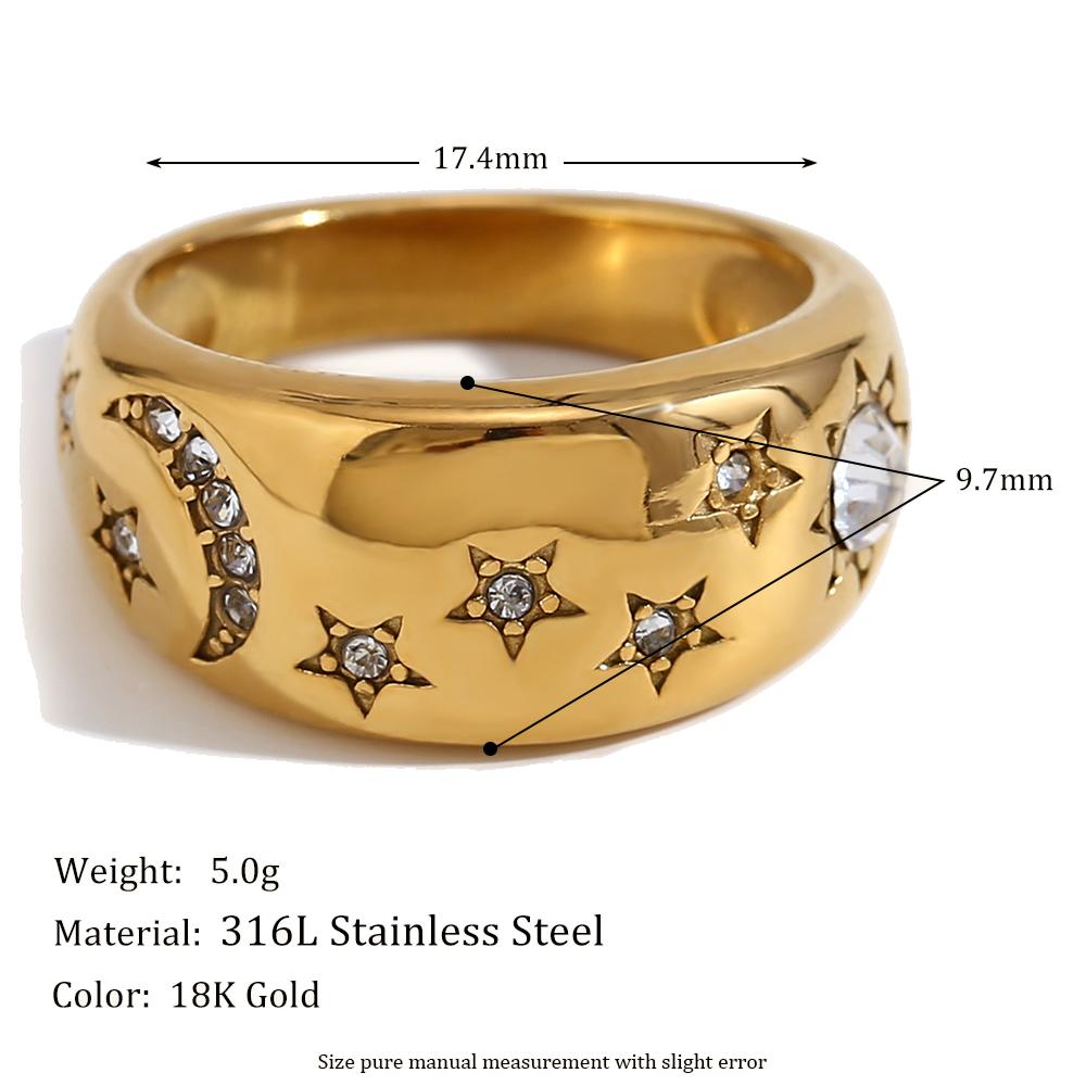 

MamacitaSlay Stainless Steel 18K Gold Plated Sun Moon Stars Ring 2026 New Design Waterproof Jewelry Women s Charm Finger Jewelry 7 золотий