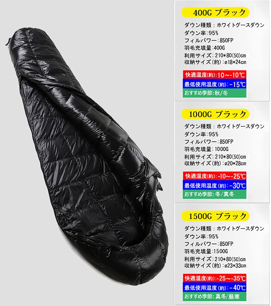 Fengzel Outdoor Mumien-Schlafsack 3D-Gans Minimale Betriebstemperatur Groß Extreme Kälte Witterungsbedingungen Hochwinter-Nutzung Daunenschlafsack, 21080(50) cm, Gesteppt,