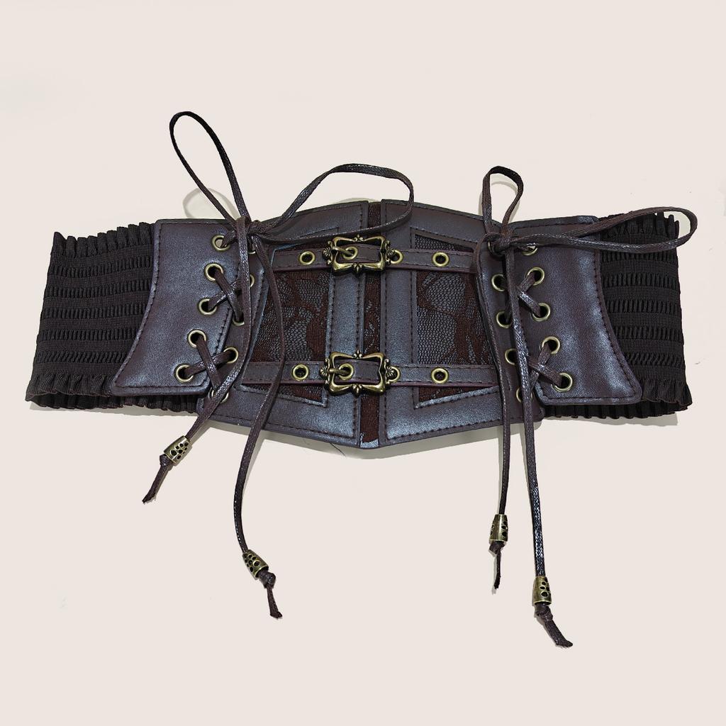 Lace Corset Punk Black Wide Belt With Chain Pu Leather Slimming Body Belts for Women Elastic High Waist Belt Female Cummerbunds