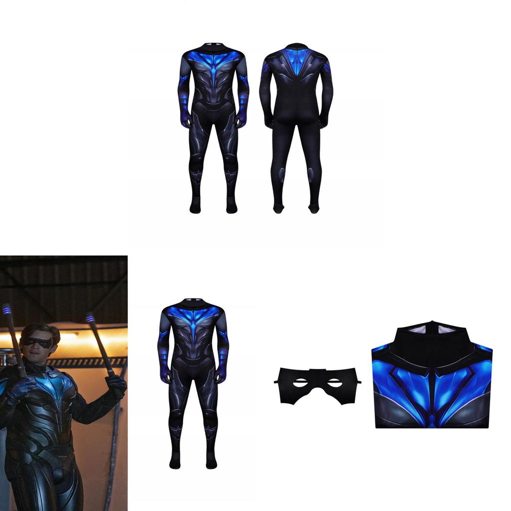 Costume Cosplay di Nightwing dei Titani in Tessuto Misto Cotone per Role Play Anime