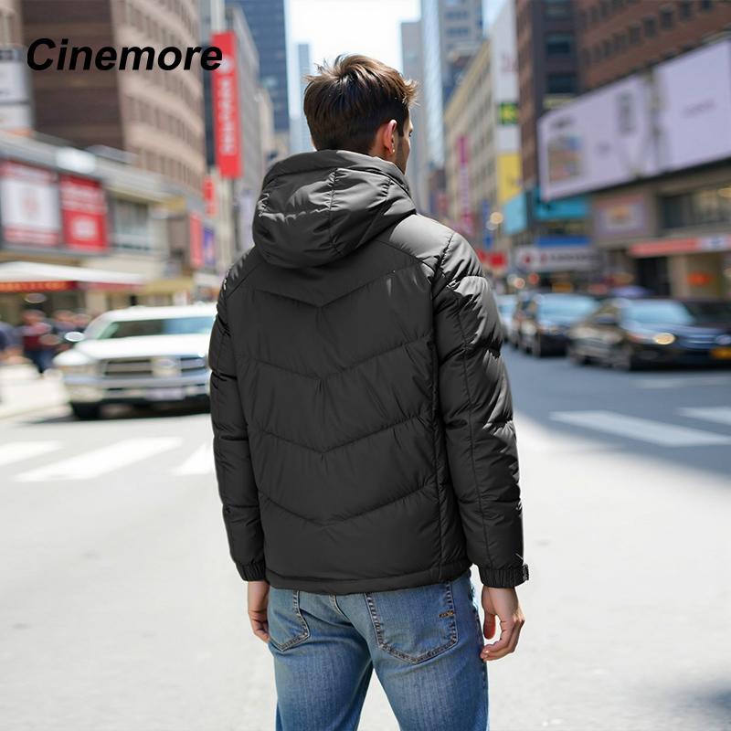Cinemore 2025 Winter Coat Men's Down Jacket with Pockets, Warm, Drawstring, Hooded, Short Parka Men's 8006