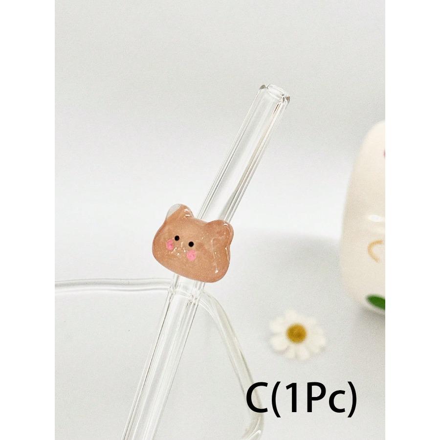 Glass Straws with Animal Charms, Clear Bend Reusable Drinking Straw, for Cold Drinks, Milk Tea, Coffee, Juice, Smoothies, Kitchens, Restaurants