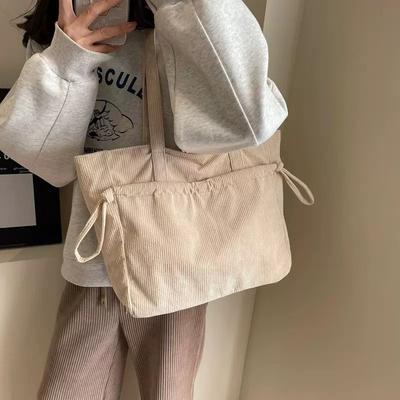 Large Capacity Corduroy Tote Bag Women's Autumn and Winter New Pumping Belt Women's Bag Student Shoulder Bag Armpit Big Bag