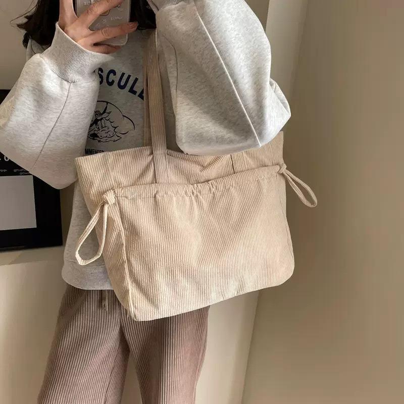 Large Capacity Corduroy Tote Bag Women's Autumn and Winter New Pumping Belt Women's Bag Student Shoulder Bag Armpit Big Bag