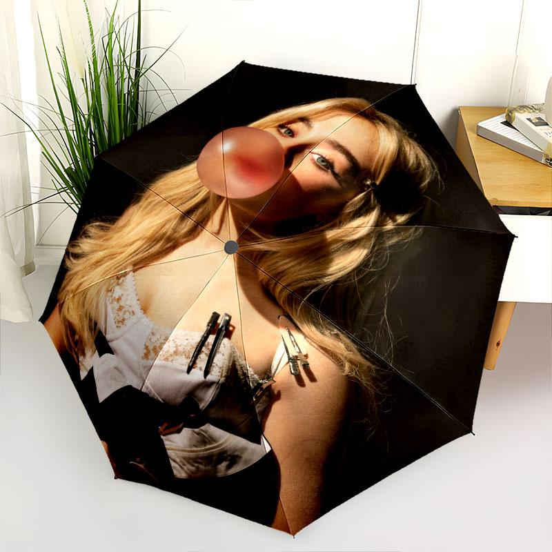 Sabrina Carpenter pattern, automatic folding umbrella, portable and foldable design, 8 ribs, a Christmas or birthday gift.