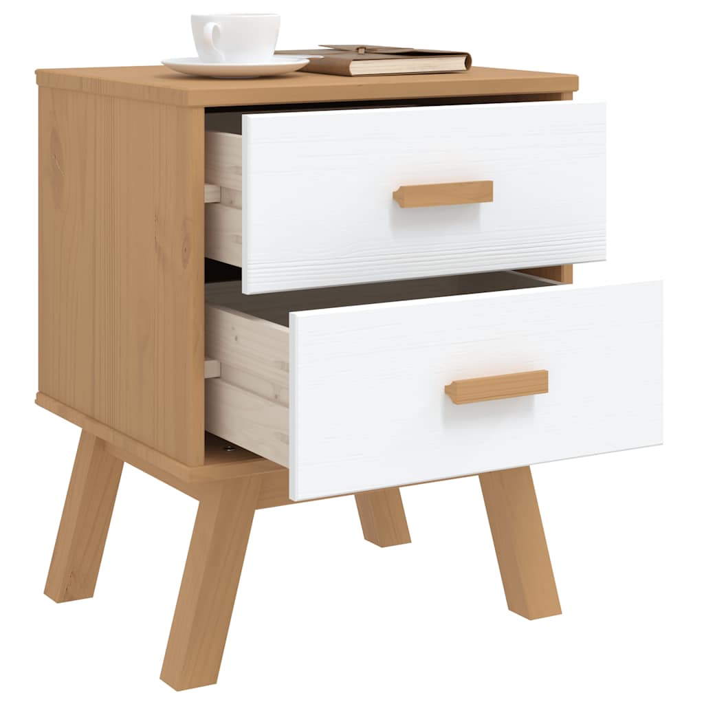 OLDEN Nightstand White and Brown Solid Pine Wood