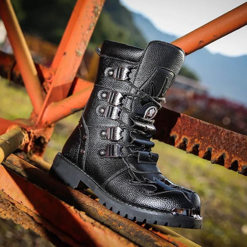 Fashion Army Boots Men Military Boots 2024 Leather Winter Black Cowboy Snow Metal Gothic Punk Boots Male Shoes Motorcycle Desert Boot
