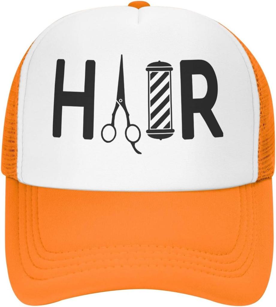 Hair Barber Pole Scissors Graphic Trucker Hat Polyester Adjustable Mesh Baseball Cap Casual