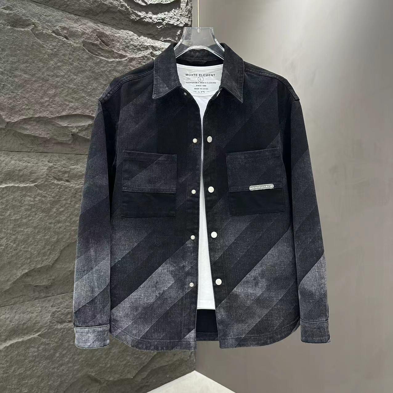 

Та же мода Senger Мужская осенняя новая джинсовая куртка с лацканами Индивидуальность Темный цветок Градиент цвета Корейская версия Прилив 3XL (175-97.5 kg recommended) чёрный