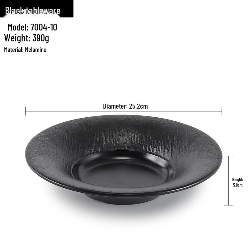 Melamine Black Round Plate for Pasta, Steak, Hot Pot, BBQ, and Tableware