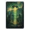 Vintage UFO Trees Metal Tin Sign 8x12 Inch, Retro Alien Space Art Wall Decor for Home Bar Cafe, Durable Metal Construction