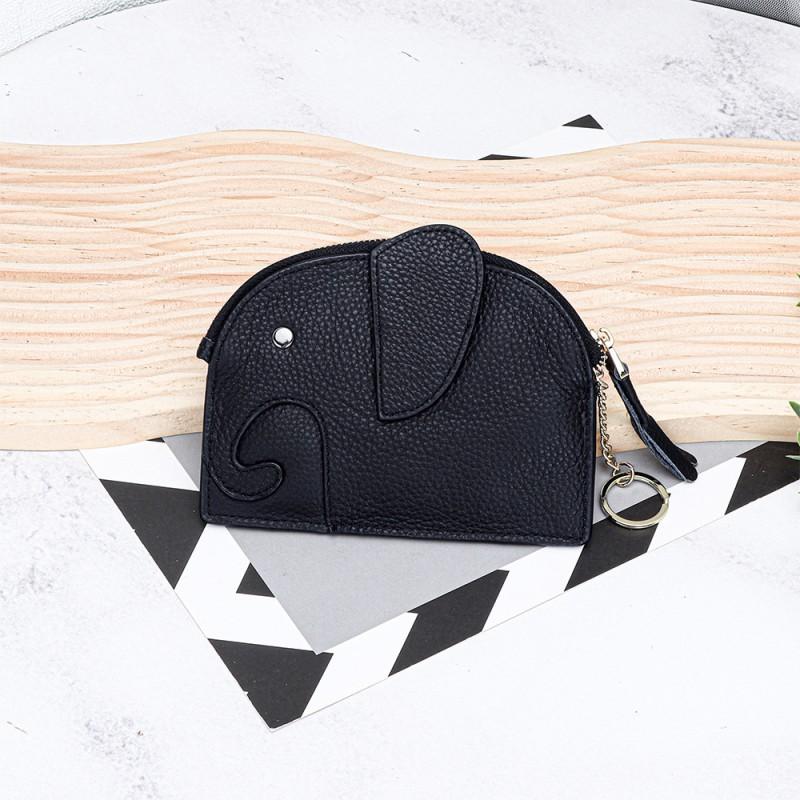 

First-layer Cowhide Women s Change Purse Japanese Elephant Creative Tassel Zipper Bag Genuine Leather Key Coin 14x14x1cm чёрный