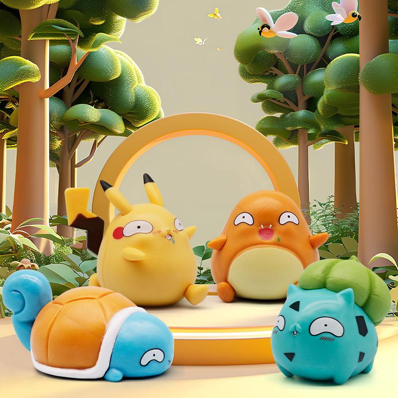6cm  Spoof Figure Fool Stupid Pikachu Squirtle Bulbasaur Cute Figure Car Decoration Collection Model Children Toys