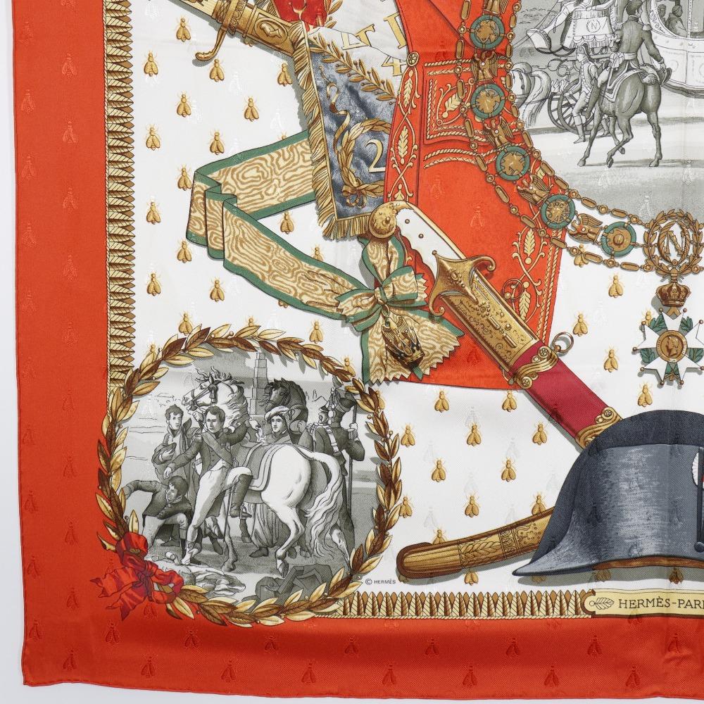 HERMES Carree90 scarf NAPOLEON Napoleon White / orange silk Women Used