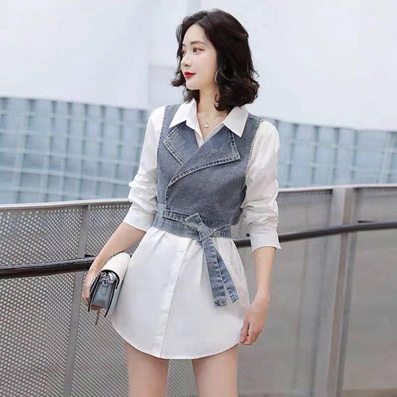 European Fashion Vest & White Shirt Set for Women - Spring/Autumn 2024 - Elegant Petite Hong Kong Style.
