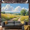 2D Dreamy Rural Wildflower Field Landscape Background Cloth