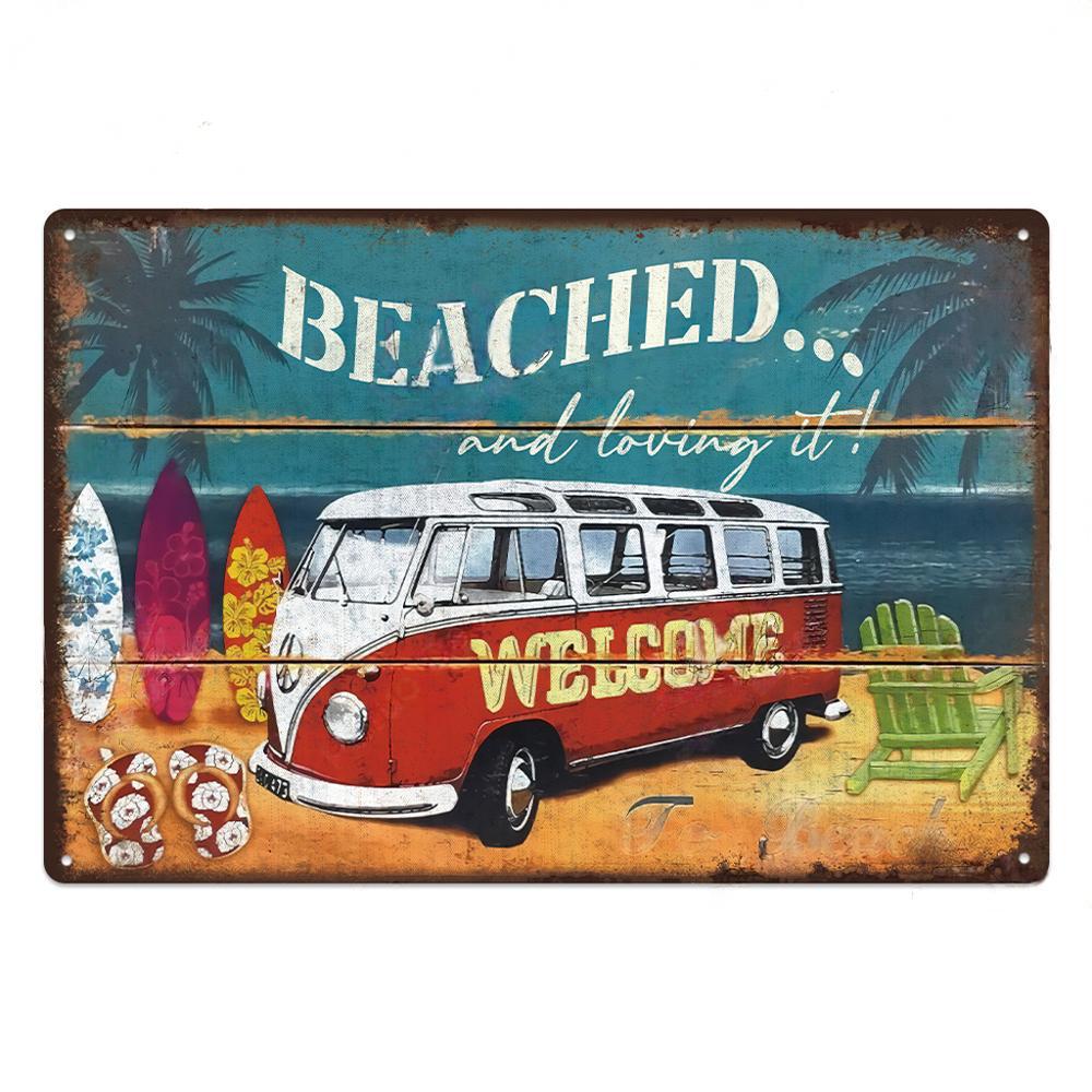 Summer Beach Decor Vintage Metal Tin Signs Plaque Metal Plate Retro Posters Wall Art Decor Seaside