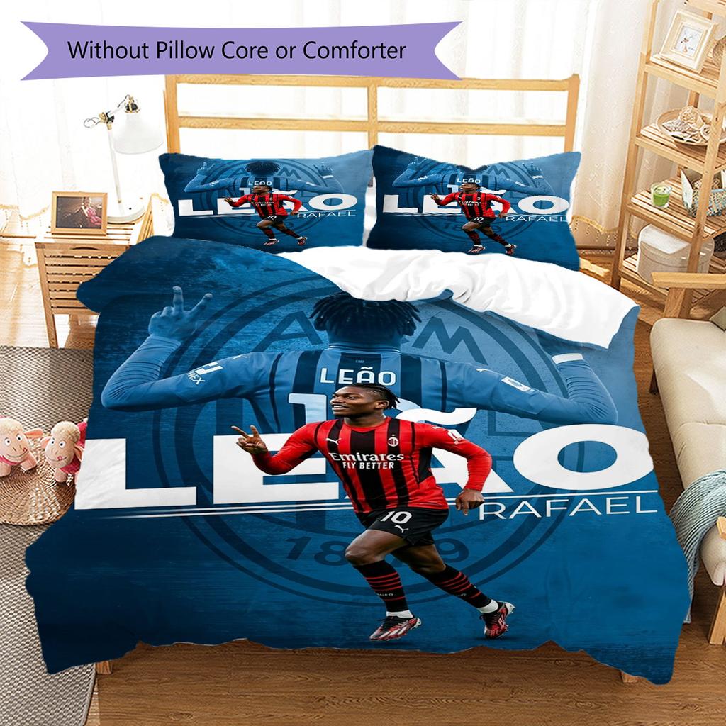 Set Copripiumino Trapuntato con Immagine del Calciatore Rafael Leão Federa Decorazione per la Casa Regalo di Compleanno (1 * copripiumino + 2 * federa, senza nucleo)