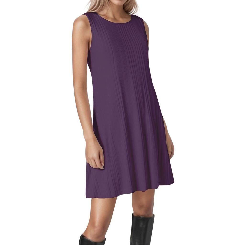 Women's Round Neck Sleeveless Striped Texture Solid Color Casual Dress