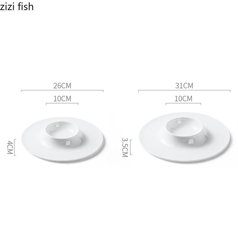 Keramik-Essteller, Restaurant, reinweiß, Dessertteller, dicker Suppenteller, Pastateller, Snackteller, rundes Haushaltsgeschirr