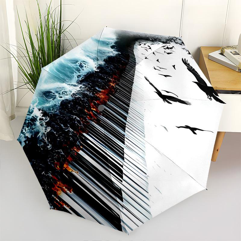 

Ocean Waves, Piano Keys Themed Automatic Opening and Closing Umbrella, Brightly Colored 8-rib Portable Umbrella, Suitable for Men and Women,