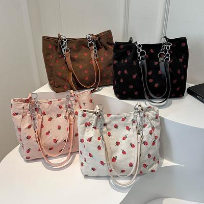 Women Strawberry Tote Bag Fashion Shoulder Bag Sweet Style Simple Shopping Bag Large Capacity Daily Handbag for Outdoor Travel