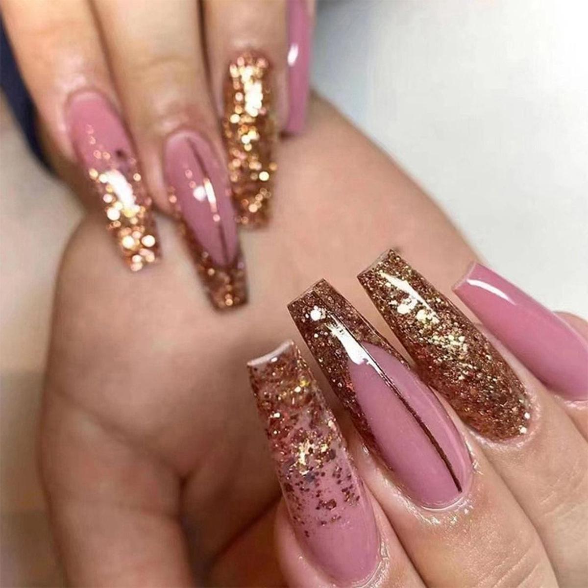 

Glitter French Manicure Trapezoid Press-On Nails - 24-Piece Set