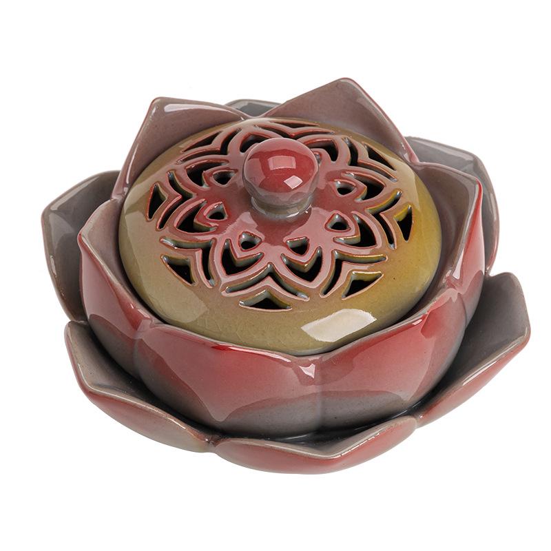 Hand-Painted Doucai Lotus Ceramic Incense Burner - Ancient Style Aromatherapy Flower Design