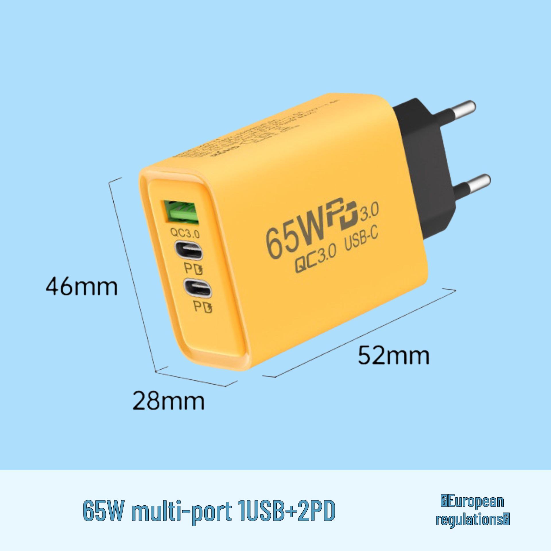 

Швидкий зарядний пристрій PD65W з 4 портами USB та 2 портами Type-C, сумісний з телефонами Apple та Huawei. 65W Triple Port Dual PD + 1 USB EU Version