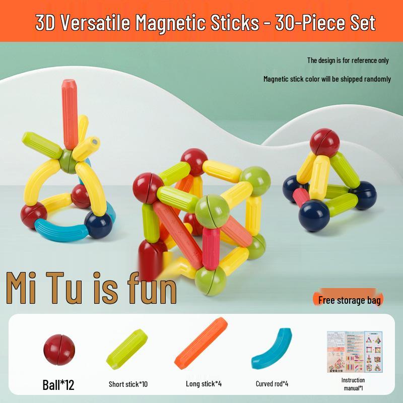 3D Magnetic Rod Building Blocks: Changeable, Strong Magnets for Kids' Educational Play