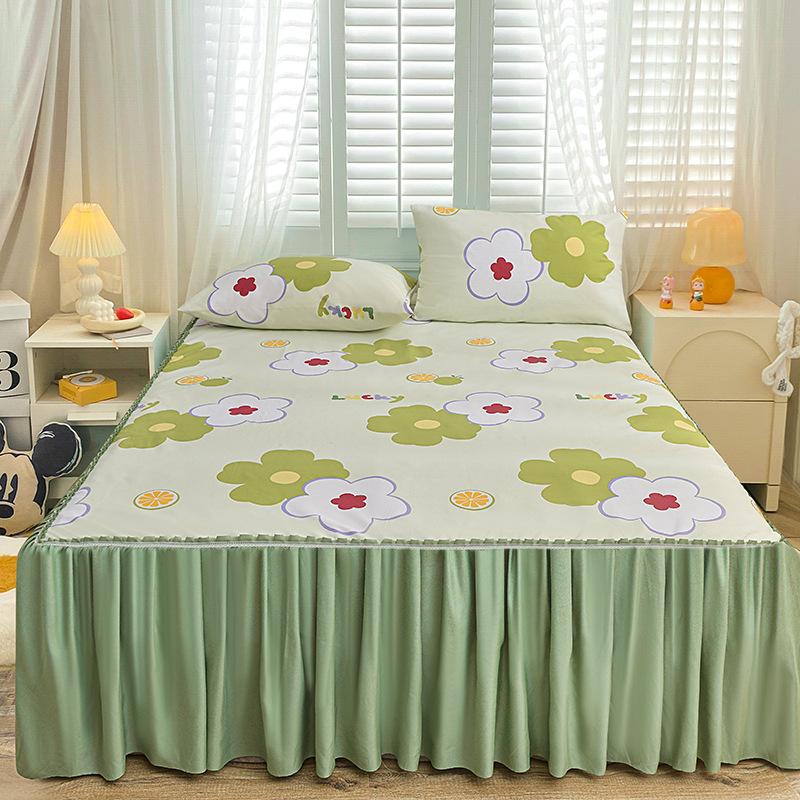 Bedroom Household Single-piece Sanding Bed Skirt Solid Color Skin-friendly Bedspread Bed Cover Bedroom Student Dormitory Sheets