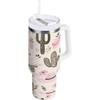 40 Oz Tumbler with Handle Pink Western Cowboy Desert Cactus Insulated Water Bottle with Straw Lid Vacuum Insulated Stainless Steel Travel Coffee Mug