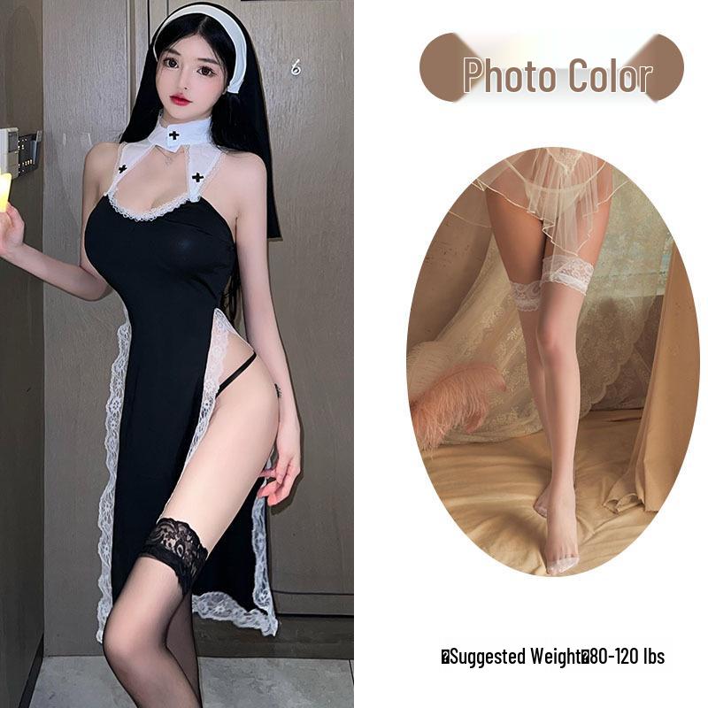 Love As Lingerie: Sexy High Slit Lace Nun Cosplay Set