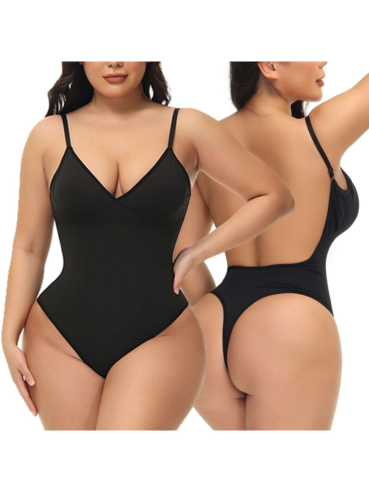 

Женское боди с низкой спинкой, корректирующее белье для контроля живота, бесшовное формование, обтягивающее бюстье, эластичные стринги с открытой спиной XL чёрный