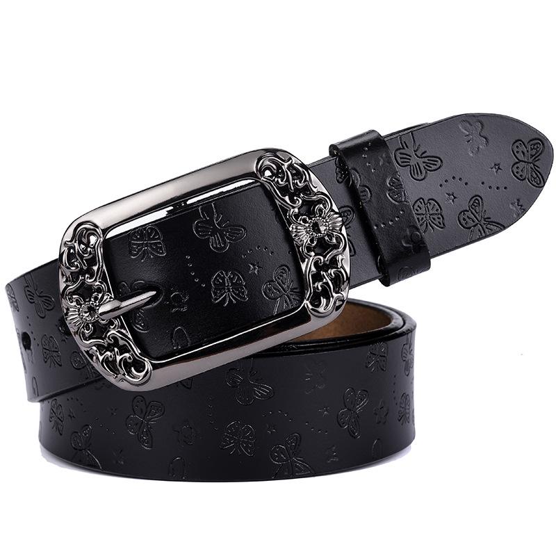 Pásek Nový Retro hovězí kožený pásek Dámská móda Embossovací špendlík Spona Běžné džíny Široké