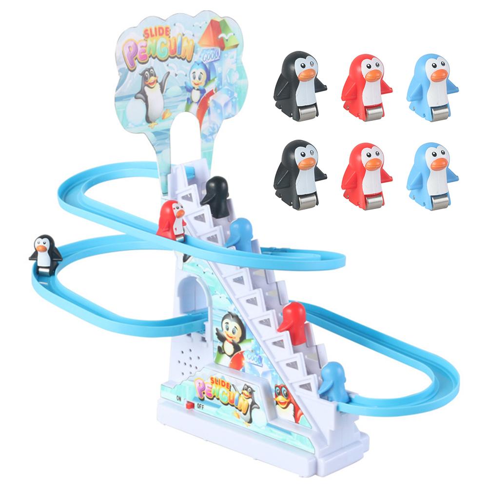 Kids Electric Climbing Stairs Toy DIY Small Penguin Dinosaur Rail Racing Track Music Roller Coaster Duck Toy For Baby Kids Gift