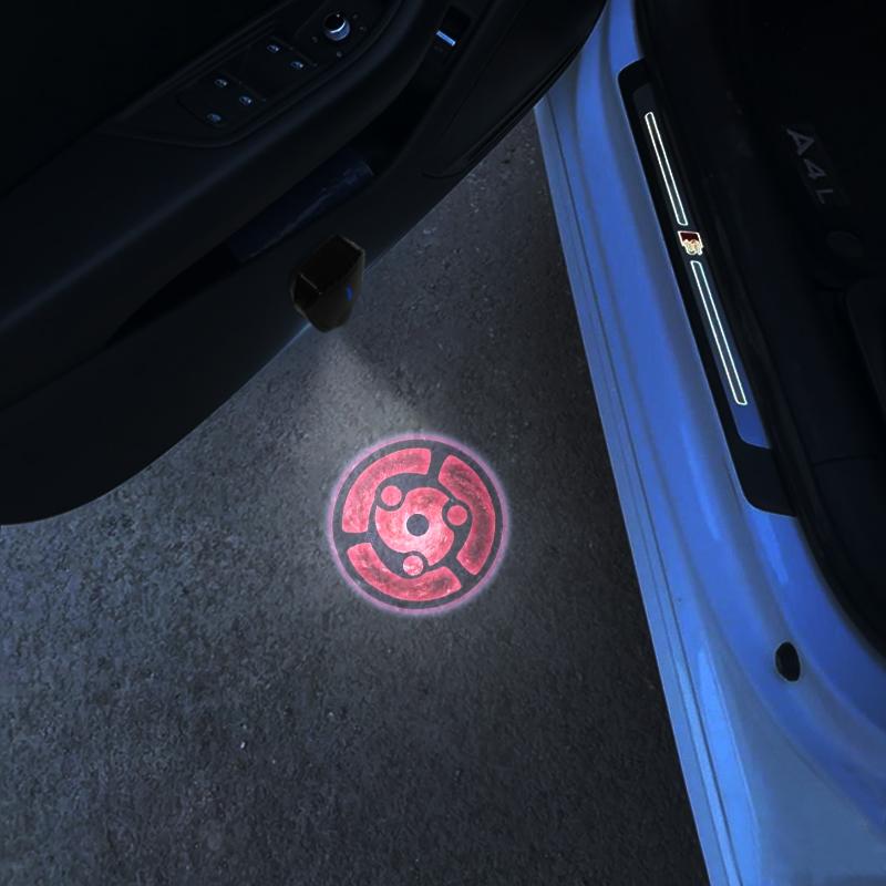 2PCS For 2 Door Anime Evil Eye Logo USB Rechargeable Car Door LED HD Courtesy Welcome Lights For All Creative Car Decorations