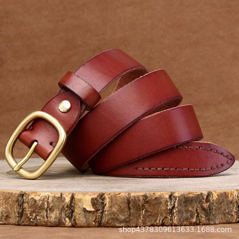 Women's Belt Leather Pin Buckle First Layer Cowhide Retro and Fashion All-Matching Trendy Korean Style Jeans Belt