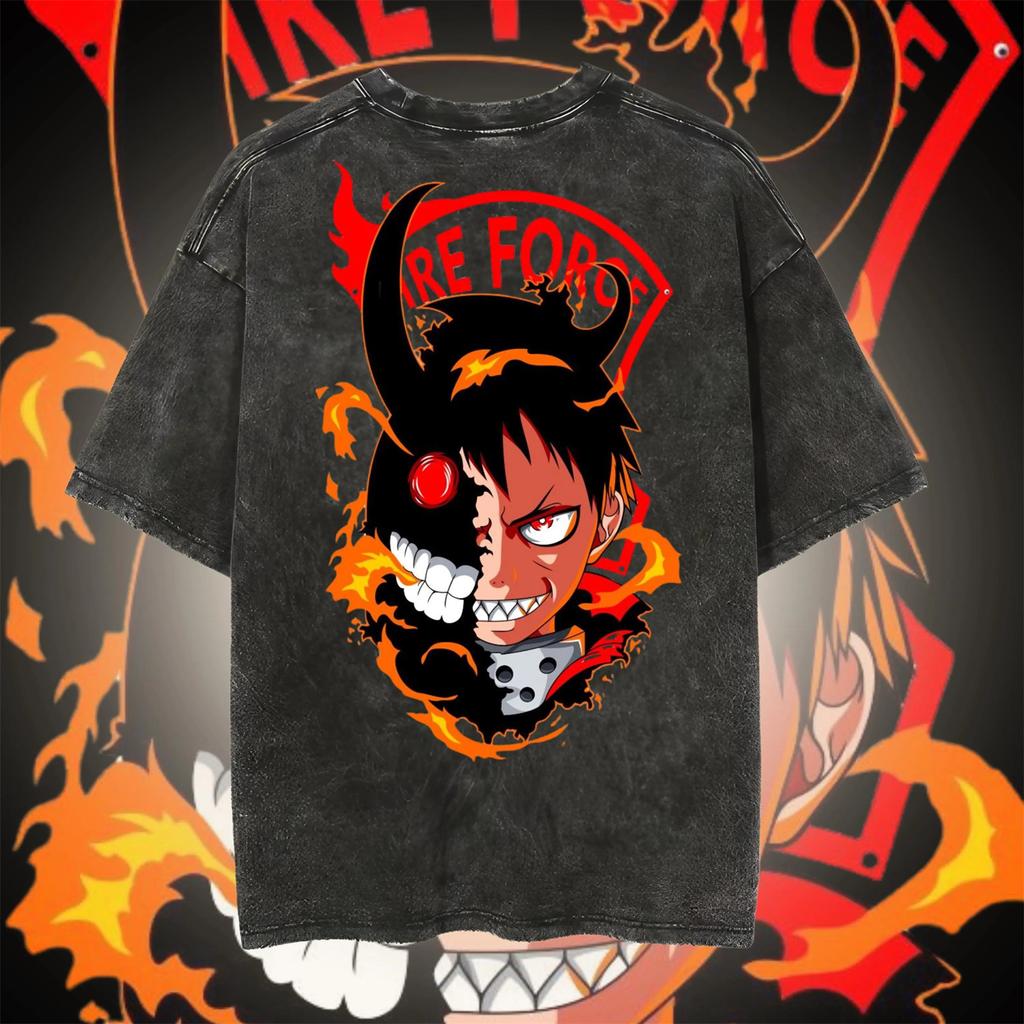 Maglietta Anime Fire Force Magliette Cotone Lavato Vintage Hip Hop Maglietta Uomo Estate Streetwear Uomo Donna Top Abbigliamento