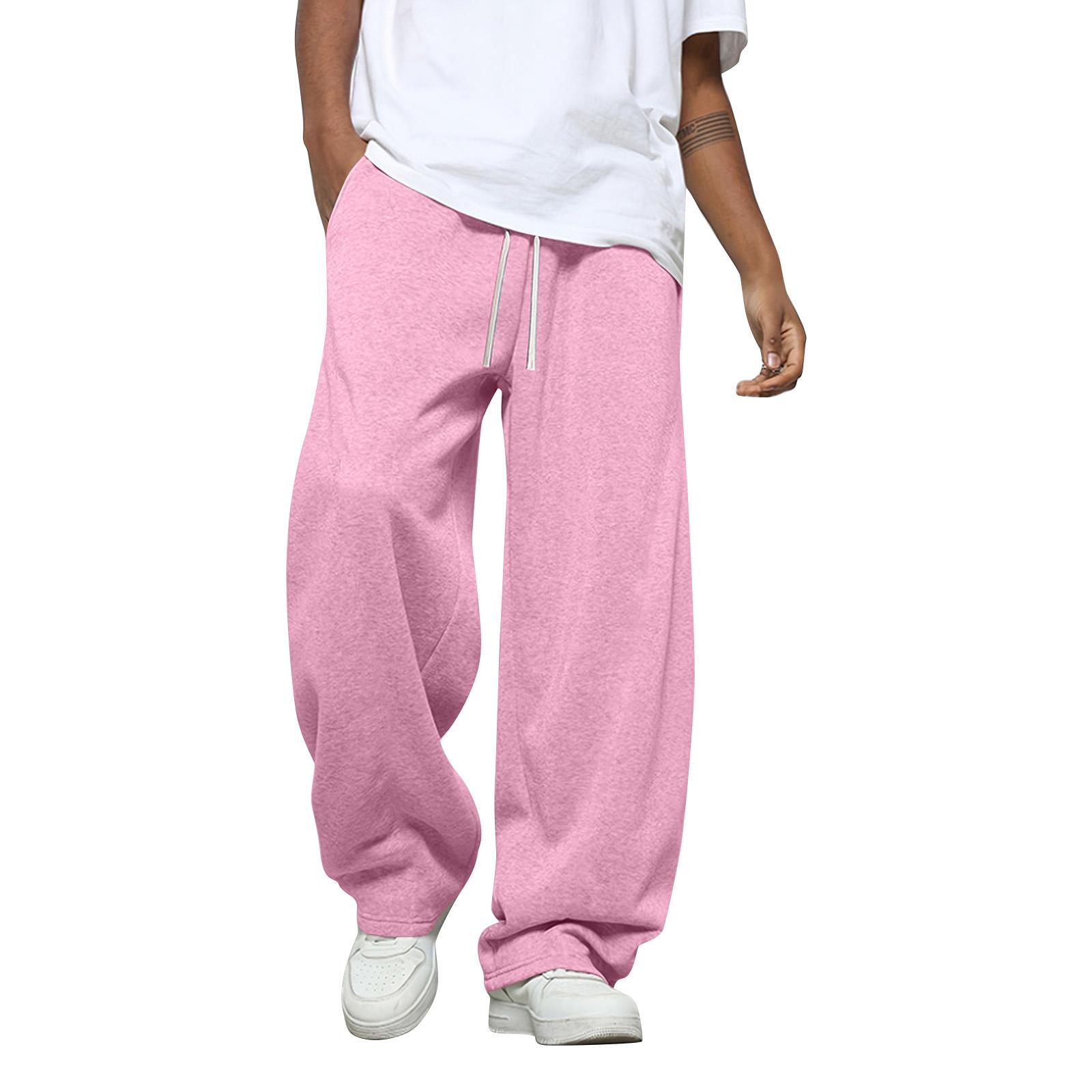 Mini Heren Effen Kleur Losse Wijde Pijp Joggingbroek Heren Casual Mode Joggingbroek XL roze
