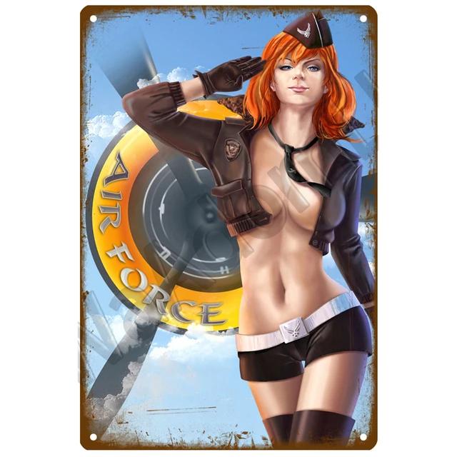 Vintage PinUp Girls Metal Tin Sign  Sexy Lady Poster for Car Airplane Bar Pub Home Wall Decor  Funny Retro Art Painting Craft