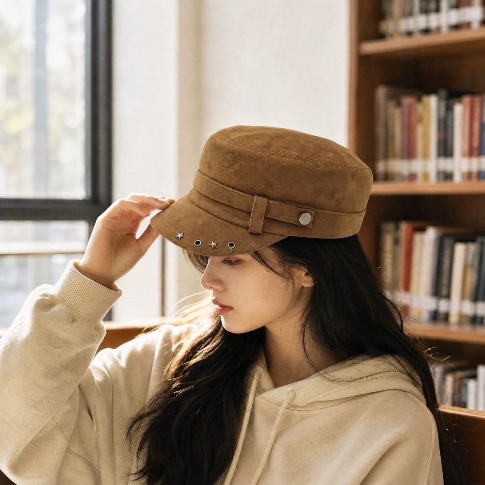 Solid Color Flat Top Hat Versatile Equestrian Hat Casual Newsboy Peaked Cap Daily