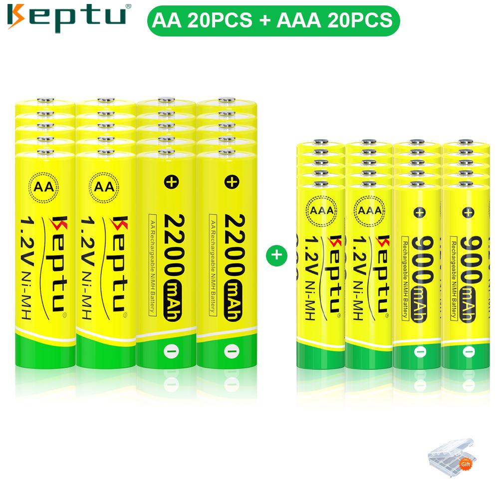 KEPTU Rechargeable Battery AA 1.2V Ni-MH Batteries AA(HR6) 2200mAh and AAA(HR03) 900mAh Ni-MH 2A/3A Rechargeable Batteries