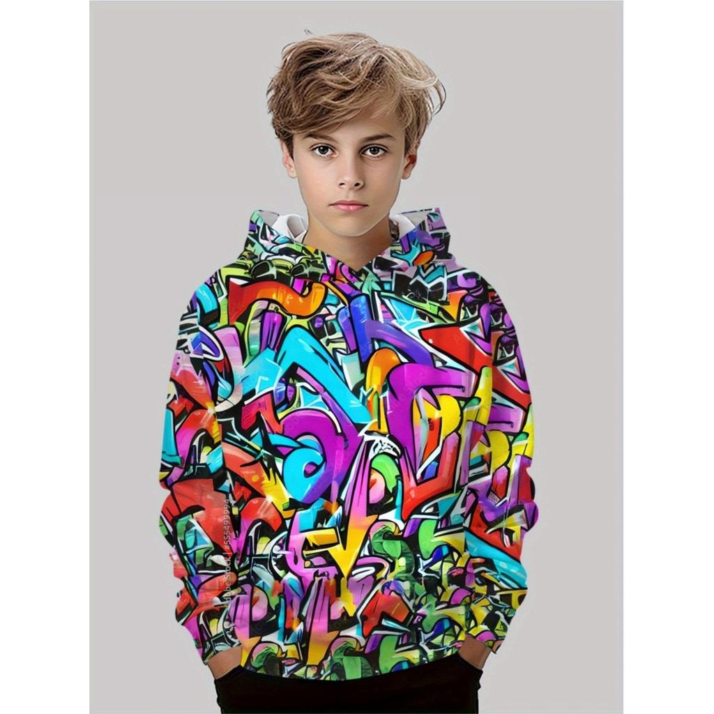 Boy's 3D CHoodie - Vivid Graffiti Design, Lightweight and Durable Fabric, Comfortable To Wear