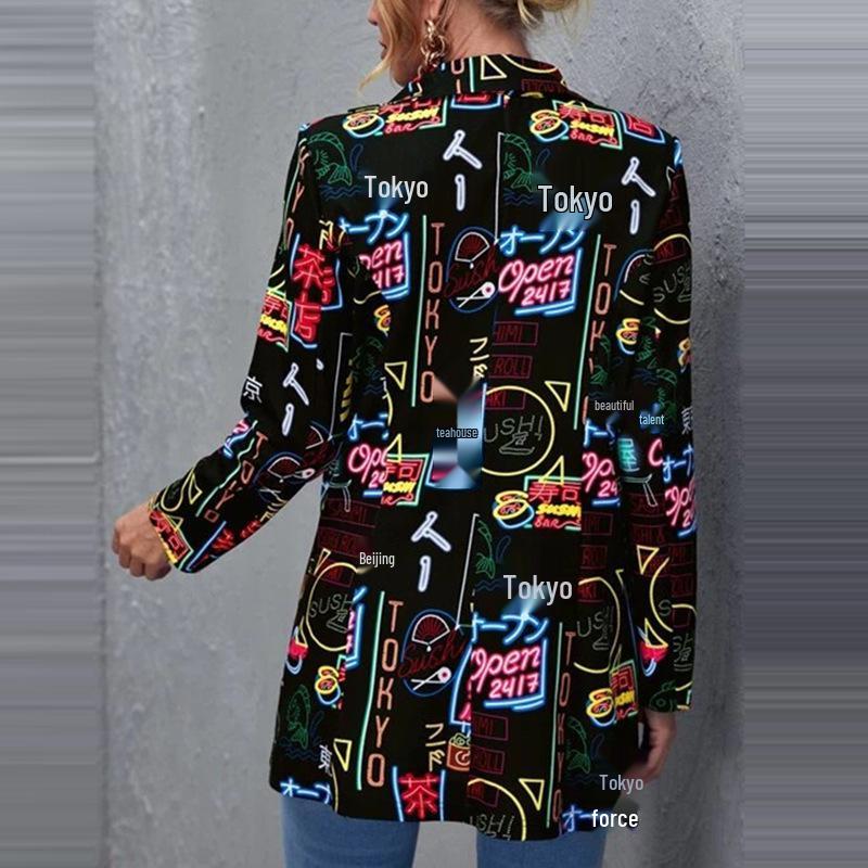 Autumn Women's Fashion Trend Print Suit Jacket