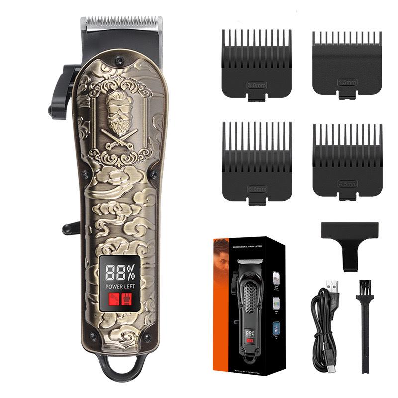 Digital Display Hair Clipper Set: Electric Parent-Child Haircut Kit with Oil Head Carving and Scissors