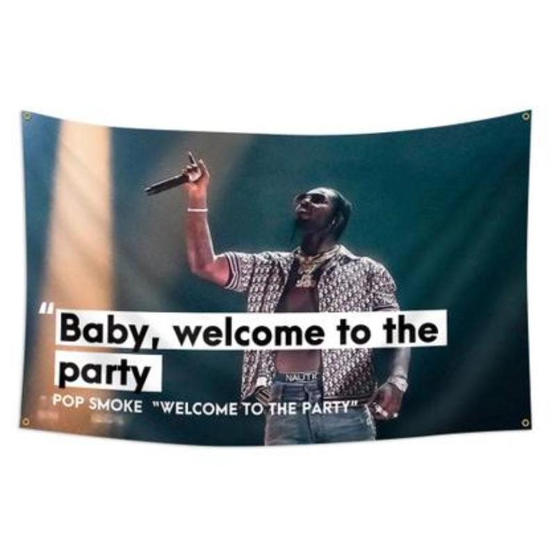 Pop Smoke Welcome to the Party Tapestry, Hip-Hop Rapper Wall Hanging, Streetwear Aesthetic Decor for Bedroom Dorm