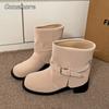 Fashion Autumn Winter Round Toe Women Ankle Boots Fashion Belt Buckle Slip On Square Heels Short Booties Office Ladies Daily Footwear
