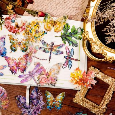 30-90 High-value Natural Series Pet Transparent Laser Gold Stamping Stickers Decorative Stickers